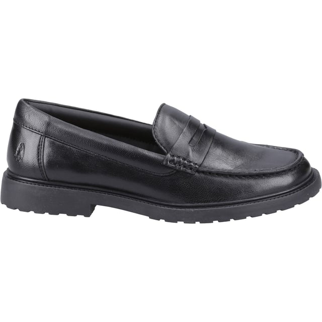 Hush Puppies Verity Slip On Leren Vrouwen Zwarte Loafers Gemakkelijke Slip On stijl Terug naar School schoen. Met een hakhoogte van ongeveer 20 mm en flexibele TPR-zool.
