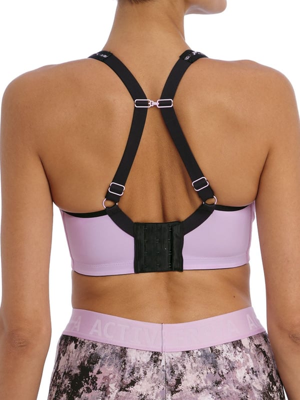 Freya Sonic Moulded Sports Bra. Lightweight spacer cups with wide wiring, a firm underband and J-Hook converter. Average coverage with mid-high support. Product is made of 54% Nylon/Polyamide, 20% Elastane, 26% Polyester and is hand-wash only.