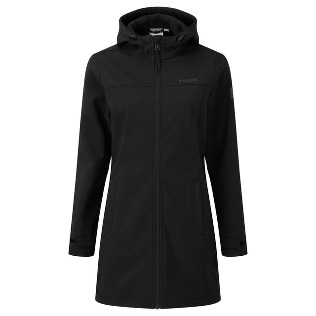 Keld Womens Softshell Long Jacket Black Slip into this hooded softshell whenever you need a water-resistant, windproof layer that won't slow you down. Keld gives showers the cold shoulder, while keeping body heat close to the core, thanks to the snug bonded microfleece lining. Complete with adjustable hood for extra coverage.