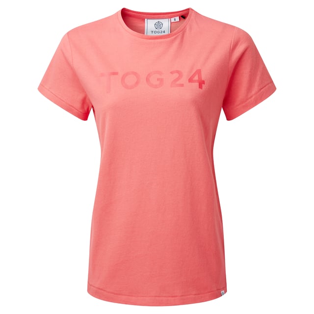 Milnrow Womens Tog Print T-Shirt Light Coral Designed in colours inspired by the sunrise and sunset over Whitby Bay, our Milnrow crew neck T-Shirt feels soft to the touch and is perfect for wearing to the beach, working out at the gym, walking the dog or meeting up with friends in town. As part of our commitment to build our collection of garments made from cotton that is grown using sustainable farming methods, Milnrow comes in supersoft certified sustainable cotton and proudly displays a TOG24 printed logo on the chest in a toning colour. The finishing touch is a small, woven Yorkshire Rose label on the hem as another reminder of our proud Spen Valley heritage.