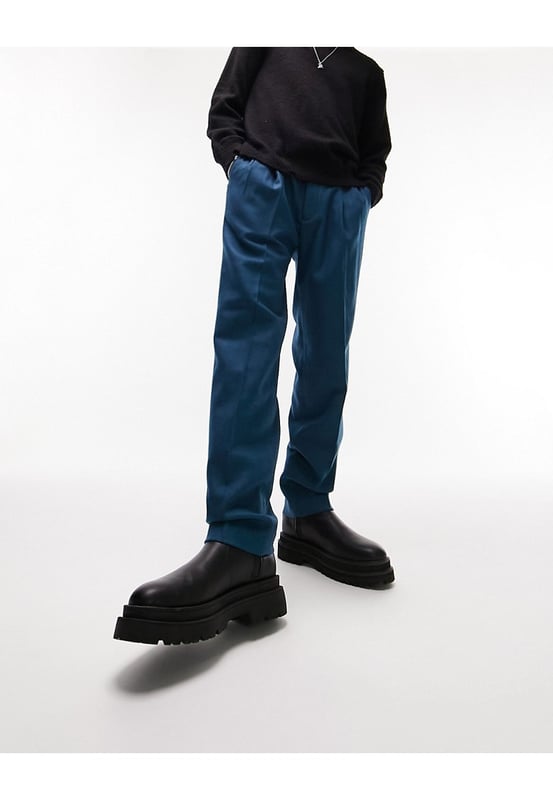 Topman relaxed wool mix trousers in blue Green
