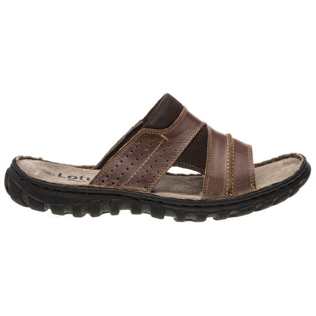 Trek zomerse stijl aan met de Cole herensandaal van Lotus. De rijkbruine leren teenslipper is ook met leer gevoerd en afgewerkt met een rubberen buitenzool met hoge grip.
