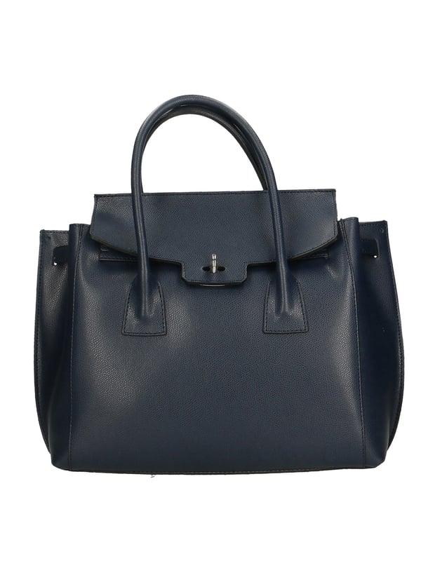 Bolso de mano de mujer en piel con cierre basculante con giratorio. Equipado con bandolera extraíble. Producto artesanal italiano. Hecho en Italia.