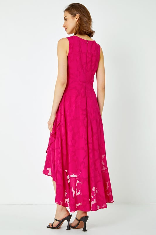 Sleeveless Jacquard Dipped Hem Midi Dress