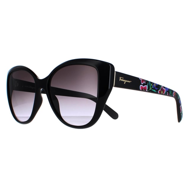 Salvatore Ferragamo Sunglasses SF912S 001 Black with Flower Print Grey Gradient are a stylish and sophisticated choice for any fashion-conscious individual. These shades feature a sleek and modern design, with a full-rimmed cat eye frame made from durable and high-quality acetate. The iconic Ferragamo logo is prominently displayed on the temples, adding a touch of luxury and designer appeal. These sunglasses are the perfect accessory for any outfit, whether you're dressing up for a special occasion or just running errands on a sunny day.