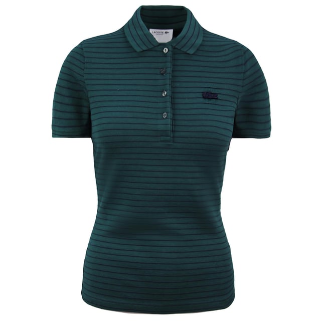 Lacoste Slim Fit Verde Polo de algodón a rayas de manga corta para mujer PF8769 EKH
