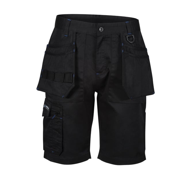 65% Polyester, 35% Fabric. 245gsm. Design: Logo, Plain. Pockets: Holster Pocket, 2 Front Pockets, Cargo, Buttoned, 2 Back Pockets, Tool, 1 Mobile Phone Pocket. Fastening: Button, Front Zip. Fabric Technology: Durable, DWR Finish. Reinforced Seams, Triple stitched seam, Water Repellent.