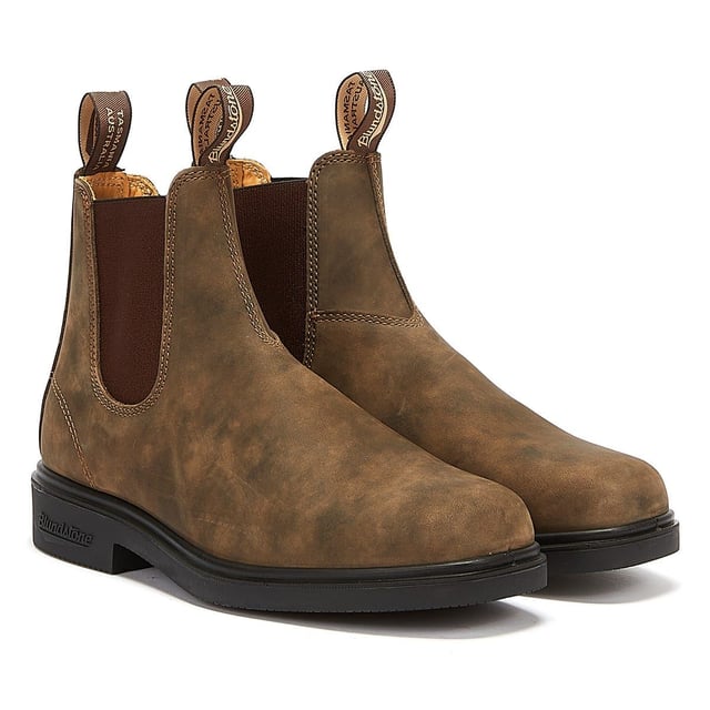 Blundstone's versatile Dress boots embody a chisel-toe Chelsea boot silhouette that can be dressed up or down to suit any occasion. The #1308 features timeless rustic brown leather  versatile and effortless. SPS (Shock Protection System) offers heightened shock absorption so your feet will be supported all-day long.