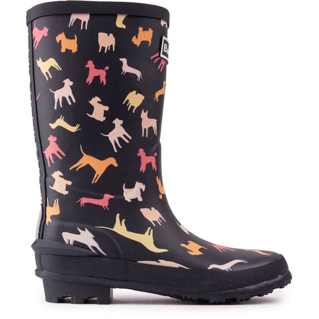 Las botas de agua Barbour Shield Wellington para bebés son unas botas de agua fabulosas y prácticas con un lindo estampado de perros. una apariencia divertida y el logo de Barbour en el frente. Estas botas de goma impermeables son perfectas para esos días lluviosos. o como parte divertida de un conjunto.