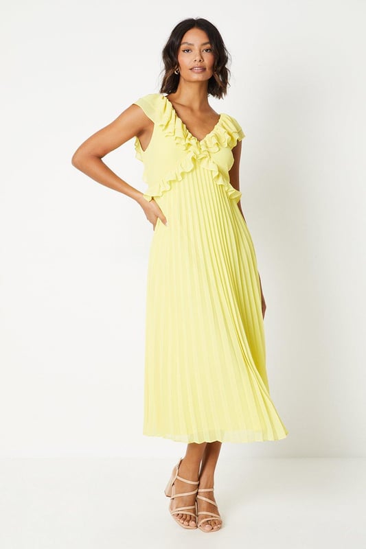 Yellow chiffon midi dress outlet