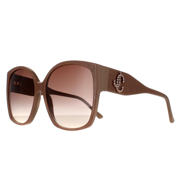 Jimmy Choo Square Womens Nude Glitter Brown Gradient 90041091 Jimmy Choo are a square style crafted from lightweight acetate. Rubber nose pads and gradient lenses provide all day comfort. A Jimmy Choo glitter logo is engraved into the temples for brand authenticity.