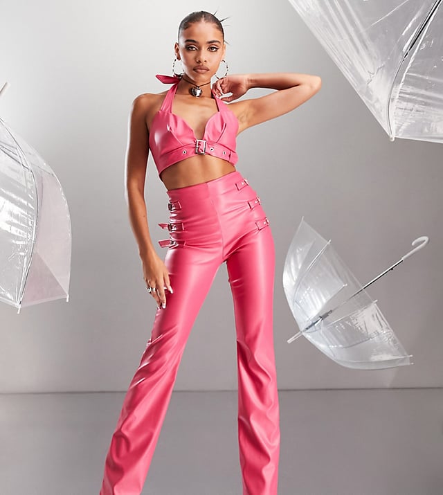 Pink clearance pu trousers