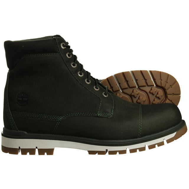 The Timberland Radford 6-Inch Waterproof Men's Green Boots are a versatile and rugged choice for men who seek both style and durability in their footwear. Here are the key features of these boots:

 Green Leather and Fabric Upper:  These boots typically feature a combination of premium green leather and fabric materials, offering a stylish and contemporary appearance while providing durability and resistance to the elements.

 Classic 6-Inch Height:  These boots feature the iconic 6-inch height, providing ankle support and protection. This height is versatile and suitable for various occasions, from casual outings to outdoor activities.

 Waterproof Construction:  Timberland is known for its waterproof boots, and the Radford line is designed to keep your feet dry in wet conditions. These boots often feature seam-sealed construction and waterproof leather and fabric.

 Padded Collar and Tongue:  The boots come with a padded collar and tongue for added comfort and to reduce the risk of chafing or discomfort during extended wear.

 Lace-Up Closure:  Typically, these boots feature a lace-up closure system with durable hardware, allowing you to achieve a secure and customized fit while ensuring long-lasting durability.

 Anti-Fatigue Technology:  Some Timberland boots, including the Radford line, incorporate anti-fatigue technology in the midsole. This technology provides all-day comfort and support, making them suitable for extended wear.

 Versatile Style:  These boots are designed to be versatile, making them suitable for a range of outfits and occasions, from urban adventures to outdoor pursuits.

 Timberland Branding:  These boots often feature Timberland branding details, such as the iconic Timberland tree logo on the side, tongue, or heel, representing the brand's commitment to quality and style.

 Durable Rubber Outsole: The rubber outsole offers excellent traction and grip on various surfaces, ensuring stability and safety in different environments.

In summary, the Timberland Radford 6-Inch Waterproof Men's Green Boots combine style, comfort, and weather-ready features. With their premium leather and fabric construction, classic design, and cushioned support, they are a versatile addition to your wardrobe, suitable for both everyday wear and outdoor adventures. These boots represent Timberland's tradition of quality and functionality in men's footwear.