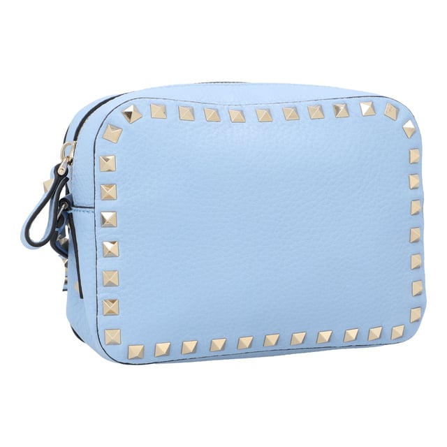 Rockstud rivets, gold-tone hardware, adjustable shoulder strap, gold-tone logo, top zip fastening.Width 21cmDepth 8cmHeight 14 cmMade in Italy
