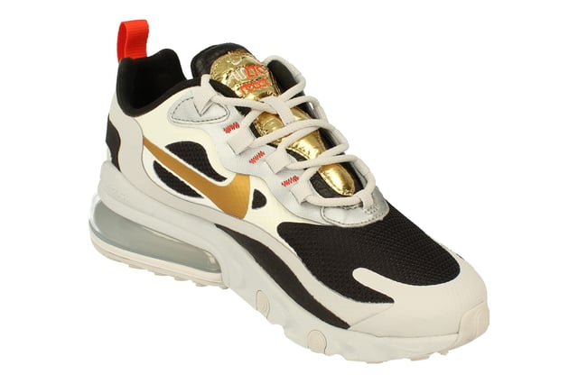 Nike Air Max 270 React Womens Grey Trainers Nike Air Max 270 React Womens Ct3433 - Vast Grey Metallic Gold Black 001