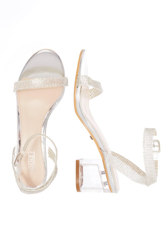 Silver diamante low heel sandals discount