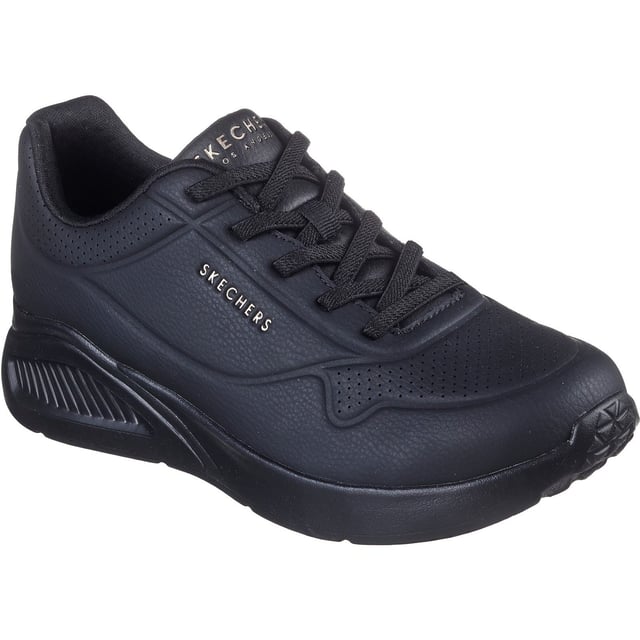 Level up your sneaker game with cushioned comfort wearing Skechers Street Uno Lite Work. This stretch-laced fashion sneaker features a synthetic duraleather upper with a platform wedge cushioned midsole and a Die-Cut Skechers Memory Foam insole.