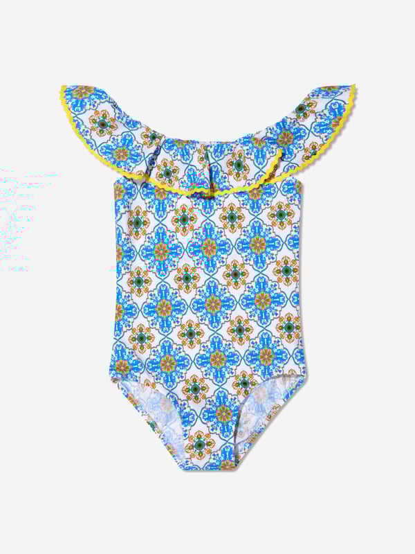 Introducing Nessi Byrd's Girls Fenty Off Shoulder Swimsuit in Multicolour. This designer piece is indispensable for your girl's swim-time wardrobe. Here are the key features which make it truly exceptional: Contemporary Print: The multicolour design adds a vibrant and contemporary twist, turning the swimsuit into a fashion-forward choice. Luxury Comfort: Expertly crafted from high-grade materials, this swimsuit provides superior comfort for your little one's aquatic adventures. Must-Have Choice: This Girls Fenty Off Shoulder Swimsuit in Multicolour by Nessi Byrd is a high-end wardrobe addition. Purchase now for a splash of designer elegance at your girl's swim time!