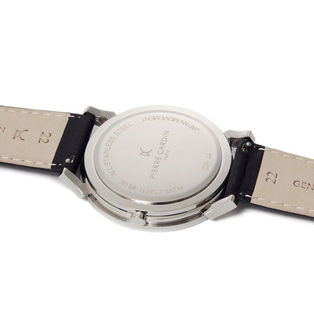 This Pierre Cardin Pigalle Nine Multi Dial Watch for Men is the perfect timepiece to wear or to gift. It's Silver 44 mm Round case combined with the comfortable Black Leather watch band will ensure you enjoy this stunning timepiece without any compromise. Operated by a high quality Quartz movement and water resistant to 3 bars, your watch will keep ticking. sport fashion design with simplicity, perfect for both indoor and outdoor activities -The watch has a calendar function: Day-Date, Luminous Hands, 24-hour Display High quality 21 cm length and  21 mm width Black Leather strap with a Buckle Case diameter: 44 mm,case thickness: 8.8 mm, case colour: Silver and dial colour: White