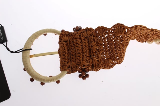 Merk: Dolce & Gabbana Model: Geweven raffia en houten ronde kralen brede tailleriem Kleur: Bruin en beige Materiaal: 55% Viscose 45% Hout Logo details Made in Italy Breedte: 6cm