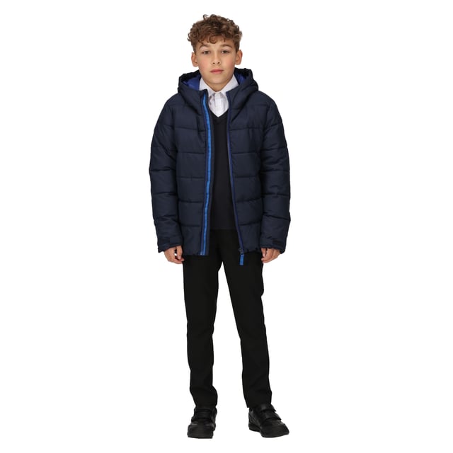 Material: 100% Polyester. Design: Reflective Detail. Fabric Technology: Thermo-Insulated, Warmloft. Contrast Zip, Fabric Zip Pull. Neckline: Hooded. Sleeve-Type: Long-Sleeved. Hood Features: Elasticated, Grown On Hood. Pockets: 2 Side Pockets, Zip. Fastening: Full Zip.