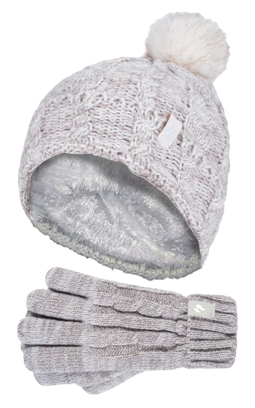 Girls bobble hat and gloves clearance