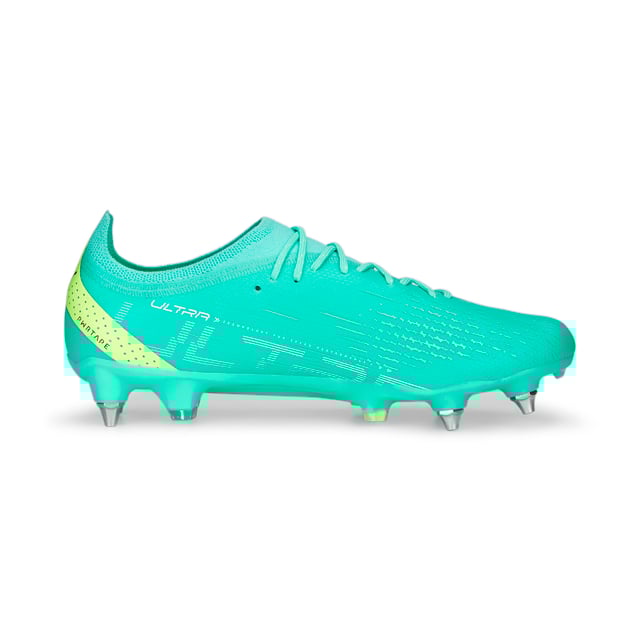 PRODUCT STORY: ULTRA - Not even you knew you could be this fast. Turn seconds into records with the ULTRA ULTIMATE football boot. Lighter means quicker, so the ULTRAWEAVE upper material makes every gram and every second count. The dual-density SPEEDPLATE tooling is inspired by PUMA’s track running heritage (fast), made of high-performance PEBA material (light), and optimized for direct-speed stability and propulsion (sweet). Ultra-light. Ultra-fast. ULTRA ULTIMATE. FEATURES & BENEFITS : Recycled content: The upper of this shoe is made with at least 20% recycled materials as a step towards a better future; ULTRAWEAVE: Ultra-light, engineered fabric with a structured, 4-way stretch that reduces weight and friction. Built for athletes looking to increase speed and strength; PWRTAPE: Targeted upper reinforcement for support and durability; SPEEDPLATE: Dual-density outsole for next-level traction and propulsion.DETAILS : Lightweight removable sockliner with NanoGrip technology keeps the foot from slipping inside the boot; MxSG: Mixed soft ground outsole; Suitable for use on soft natural surfaces.