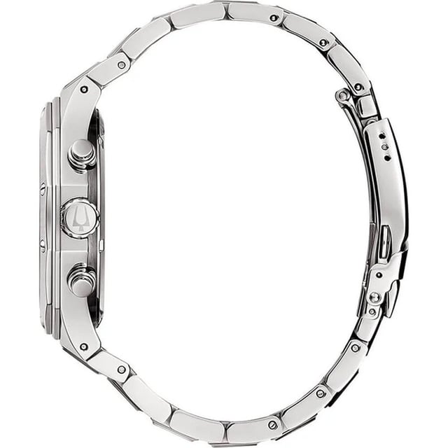 This Bulova Precisionist Chronograph Watch for Men is the perfect timepiece to wear or to gift. It's Silver 44 mm Round case combined with the comfortable Silver Stainless steel watch band will ensure you enjoy this stunning timepiece without any compromise. Operated by a high quality Quartz movement and water resistant to 10 bars, your watch will keep ticking. This high quality watch is an incredible eye-catching Men's watch This Chronograph watch has a calendar function: Date , Stop Watch , Luminous Hands , Luminous Numbers and Tachymeter This high quality watch is an incredible eye-catching Women watch The Analogue watch has a Swiss Made movement Case diameter: 44 mm,case thickness: 11 mm, case colour: Silver and dial colour: Black