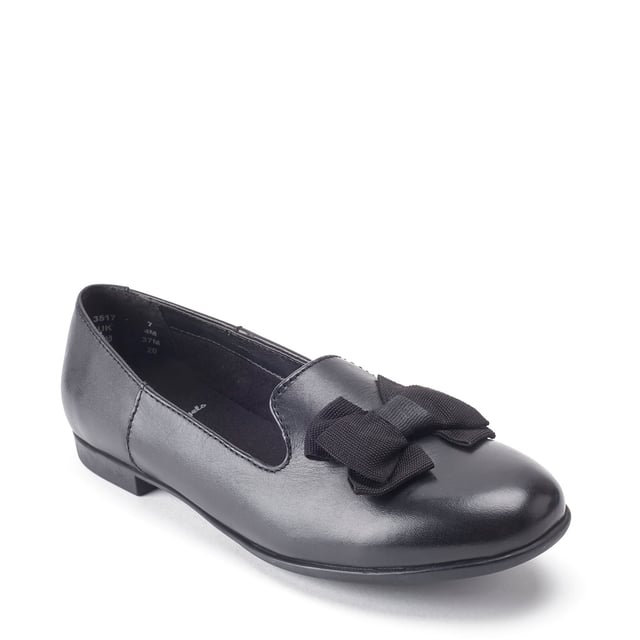 A fashionable school shoe for senior girls, Inspire has a slipper design with an oversized bow for a finishing touch. Made with soft black leather, these shoes are designed to keep feet cool with our Air Rite technology. Allowing air to flow around the shoe without affecting the shoes ability to cope with our changeable weather, Air Rite reduces sweating to help keep feet happy and healthy.