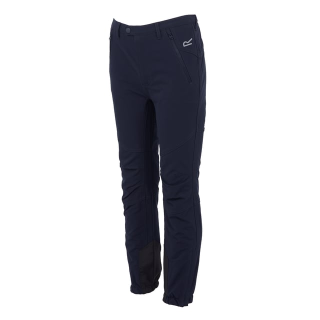 Regatta Kinderen/Kids Tech Bergwandelbroek (Marine) 91% Polyester, 9% Elastaan. Stof: Rek, Geweven. Ontwerp: Kleurenblok. Bevestiging: Knop, ritssluiting. Stoftechnologie: Isoflex. Vochttransport, snel droog, reflecterend, waterafstotend. Zakken: 2 Zakken met rits. Waistline: Deel Elastiek.