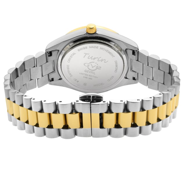 GV2 12421B Women's Turin Swiss Diamond Watch

GV2 Women's Swiss Watch from the Turin Collection
36mm Two toned Stainless Steel IPYG Diamond Cut Bezel Case
Chocolate Brown MOP Dial with 11 Diamonds
Magnified Date at 3 O'clock, Push/Pull Crown
Two-Toned SS IP Yellow Gold Bracelet with Deployment Buckle
Anti-reflective Sapphire Crystal
5 ATM (50 Meters 165 Feet)
Swiss Quartz Movement Ronda 705