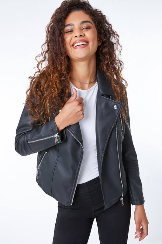 Faux leather jacket no collar hot sale