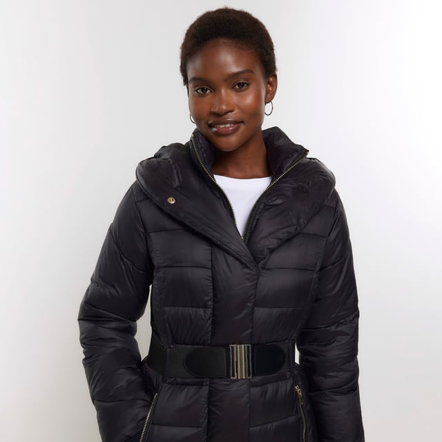 River island black coat womens store
