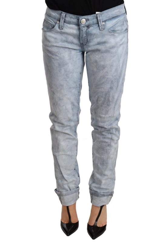 100% Authentic ACHT washed cotton folded hem denim jeans
  Regular fit with push-up style
  Color: Light Blue
  Material: Cotton
  Two front and two back pockets
  Button fly
  Logo details