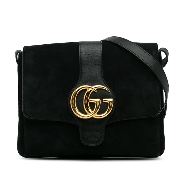 Vintage Gucci Medium Suede Arli Crossbody Bag Black