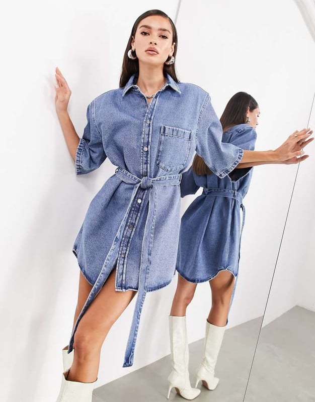 Dresses by ASOS EDITION Best dressed: secured Spread collar Padded shoulders Press-stud placket Chest pocket Tie waist Regular fitSold By: Asos