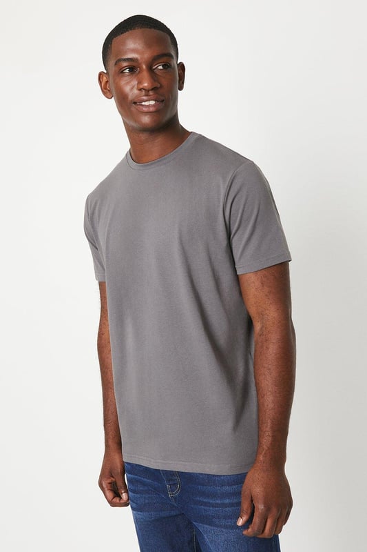 Cotton Crew Neck T-shirt. Consciously made from super-soft fabrics, look to this must-have crew T-shirt for men. Boasting short-cut sleeves, a comfortable neckline, and a tailored cut finish.