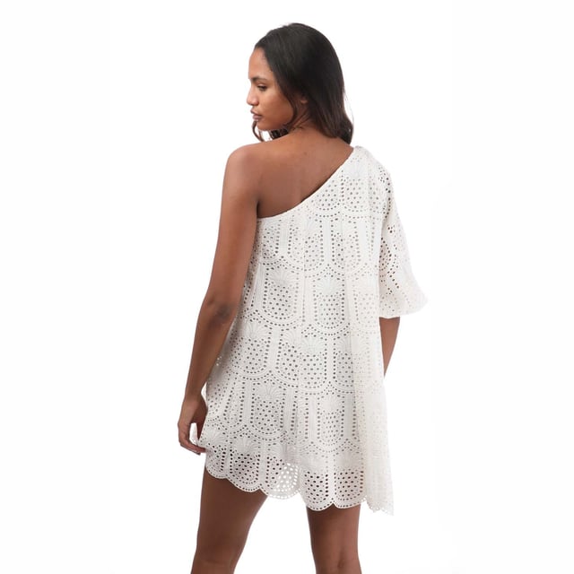 Women's Sundress Louisa Short Dress in White.- Flared long sleeve.- Cinched at the cuff with an elastic band.- Pineapple eyelet fabric.- Asymmetric piece with a flared silhouette.- 100% Cotton. Ref: R24012.