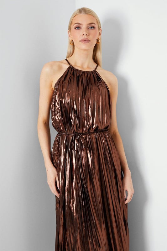 Pleated halter midi dress cheap