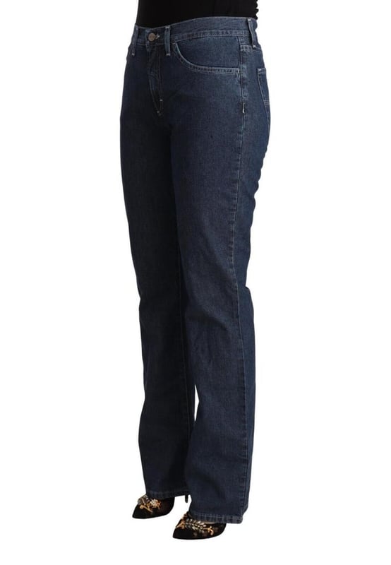 Brand: GF Ferre
  Condition: New with tags
  Material: 100% Cotton
  Color: Blue
  Fit: Flared cut
  Closure: Zipper and button
  Waist: Mid
  Details: Logo embellishments
  Gender: Women