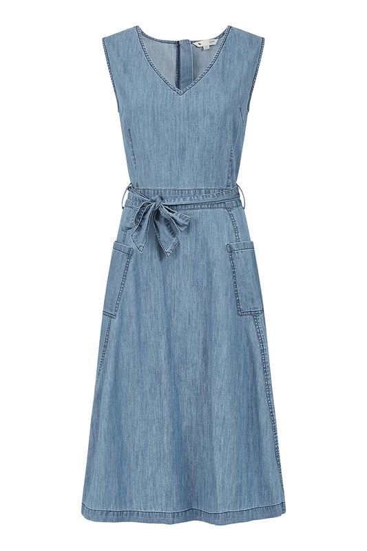 Yumi Blue Chambray Denim Midi Skater Dress