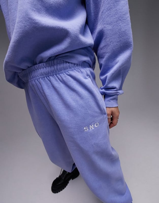 Topshop Sno co ord embroidered logo vintage wash jogger in blue