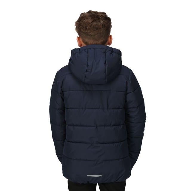 Material: 100% Polyester. Design: Reflective Detail. Fabric Technology: Thermo-Insulated, Warmloft. Contrast Zip, Fabric Zip Pull. Neckline: Hooded. Sleeve-Type: Long-Sleeved. Hood Features: Elasticated, Grown On Hood. Pockets: 2 Side Pockets, Zip. Fastening: Full Zip.
