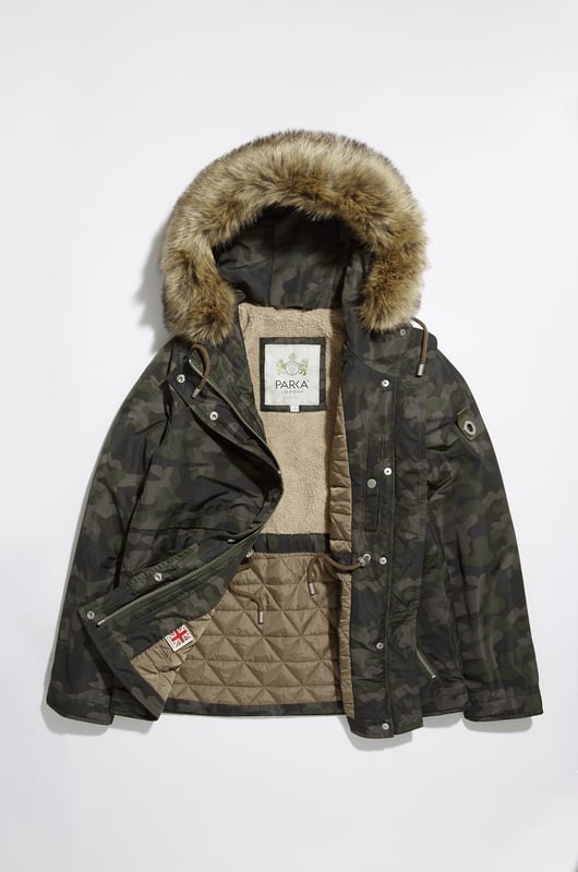 Faux shearling top camo jacket