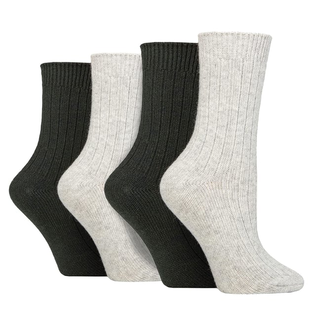 These ladies’ Wildfeet Cashmere Socks are the socks of luxury and comfort. Made from a blend of natural wool, viscose, and cashmere, they are designed to provide warmth and cosiness throughout the day, whether you're running errands or relaxing at home. These socks offer the perfect balance of luxury and practicality with a blend of wool, viscose, and cashmere. The soft and comfortable material provides warmth and insulation to keep your feet cosy in the cold weather while also being breathable and moisture-wicking. The combination of fibres makes these socks more durable, ensuring long-lasting wear, while the ribbed leg enhances comfort. The crew length and medium gauge thickness make them a good choice for any leisure shoes or boots, adding a touch of comfort to any outfit. These 4 pairs of Wildfeet Cashmere Socks come in 2 gift boxes and attractively wrapped with a satin ribbon bow, which makes them ideal for gifting to friends or family. Maybe even a last minute Christmas present or stocking fillers? Wild Feet is a range of socks featuring cool designs, bold colours and quirky catchphrases - from pugs and penguins, to lions and llamas! Choose from a range of styles for men and ladies, from dress to trainer socks. There are even some sporty styles available! There are 14 colours to choose from. They come in one size Ladies 4-8 UK, are made from 37% Wool, 27% Viscose, 24% Polyamide, 11% Cashmere, 1% Elastane and are machine washable.