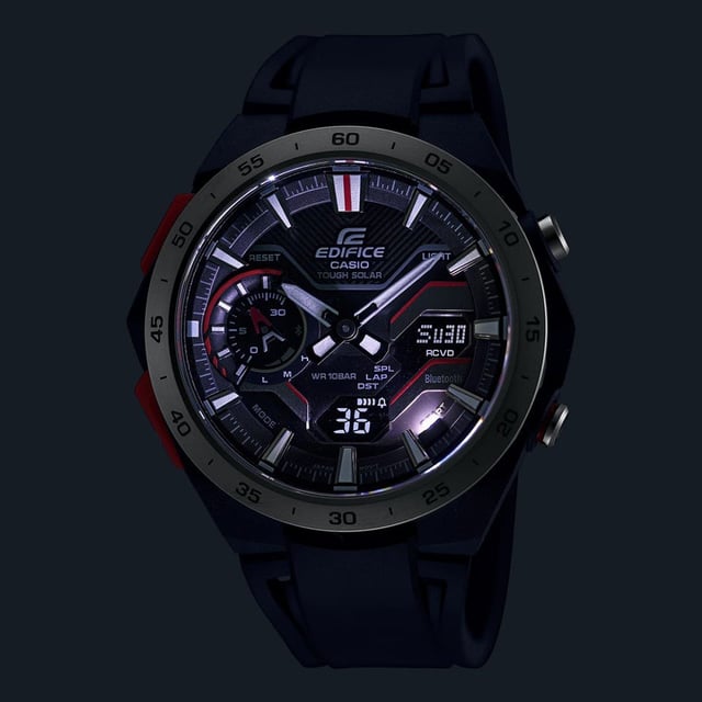 This Casio Edifice Analogue-Digital Watch for Men is the perfect timepiece to wear or to gift. It's Black 44 mm Round case combined with the comfortable Black Plastic watch band will ensure you enjoy this stunning timepiece without any compromise. Operated by a high quality Quartz movement and water resistant to 10 bars, your watch will keep ticking. This sporty and trendy watch is a perfect gift for New Year, birthday,valentine's day and so on. This Analogue-Digital watch has a Calendar function: Day-Date , Bluetooth , Solar Powered , Stop Watch , Worldtime and Countdown High quality 21 cm length and 24 mm width Black Plastic strap with a Buckle Case diameter: 44 mm,Case thickness: 12 mm, Case colour: Black and Dial colour: Black