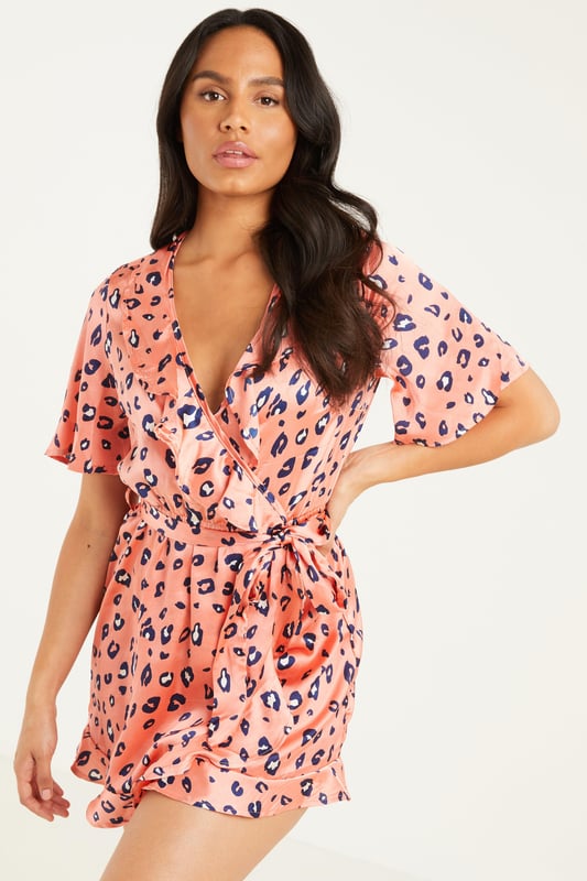 Coral leopard print dress shop