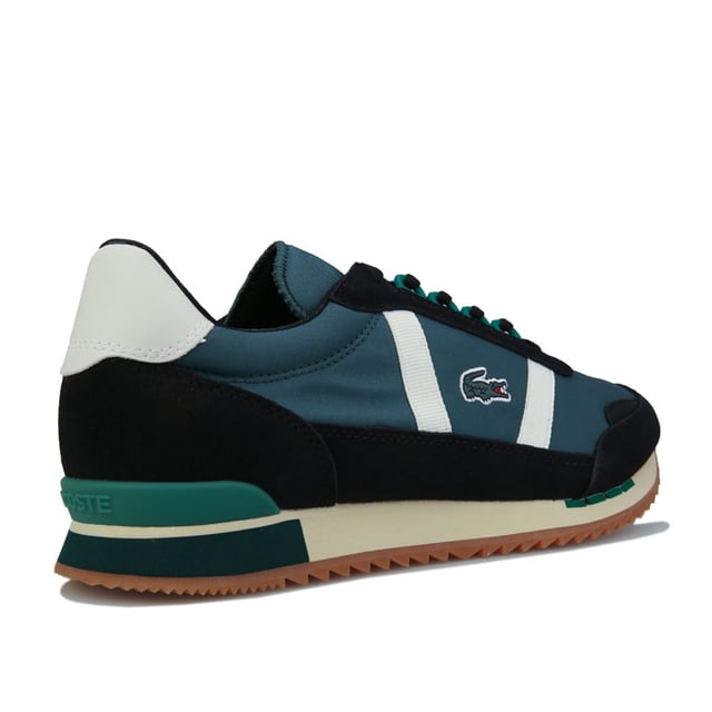 Men's Lacoste Partner Retro Trainers in Green Mens Lacoste Partner Retro Trainers in green.- Leather and suede uppers.- Lace up fastening.- Lacoste patch on the tongue.- Tonal branding on the heel and a green embroidered crocodile on the quarter.- Rubber outsole.- Suede and Leather upper Textile lining Synthetic sole.- Ref: 738SMA00061X3