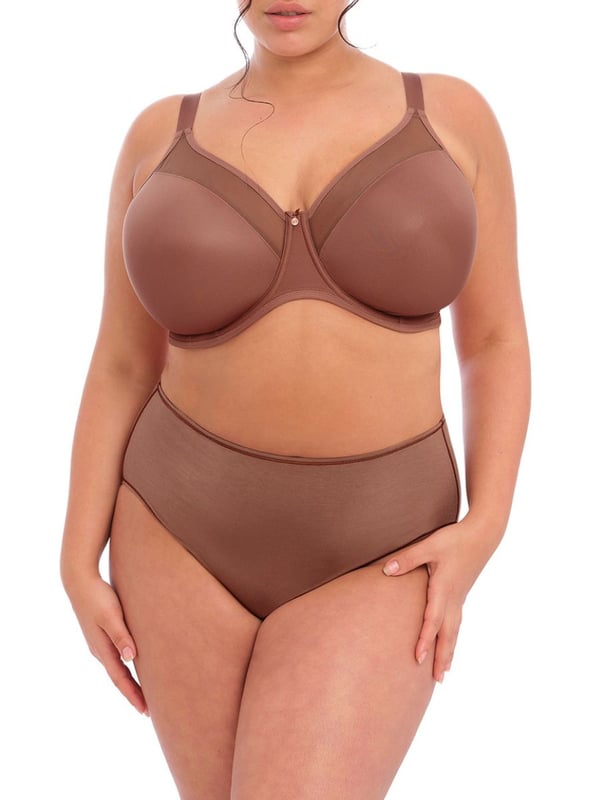 Elomi Smooth Underwired T-Shirt Bra in Sahara. Moulded with non-stretch tulle and narrow set back straps. Product is made of 40% Nylon/Polyamide, 24% Elastane, 36% Polyester and is hand-wash only.