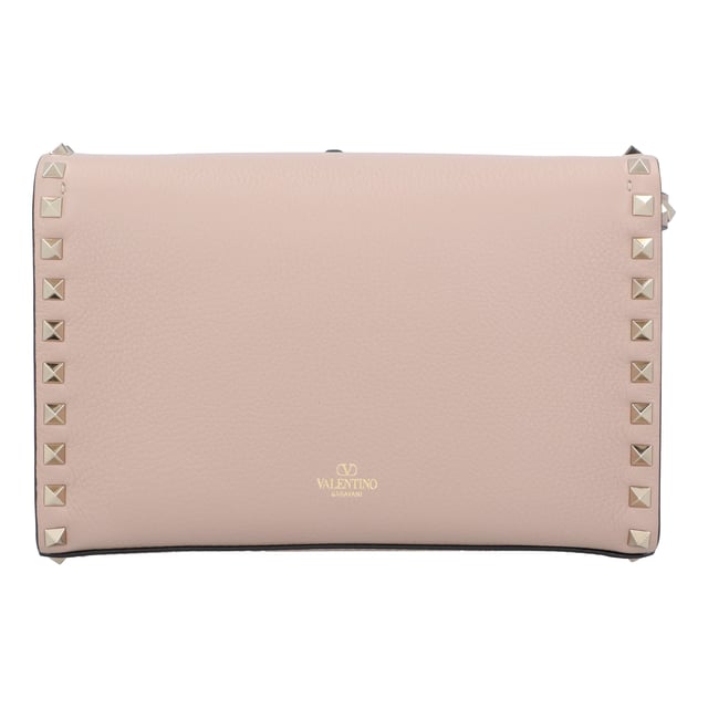 Simple in size and shape, this Rockstud small crossbody bag from Valentino will never go out of style. Made from grainy calfskin leather, it boasts platinum-finish studs and hardware, hook closure, an adjustable strap, cotton lining, and a flat open pocket. - Bag measures approximately 22.5cm x 15cm x 6cm.